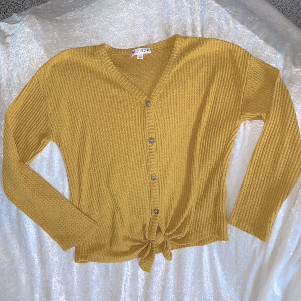 Button down waffle tie front top